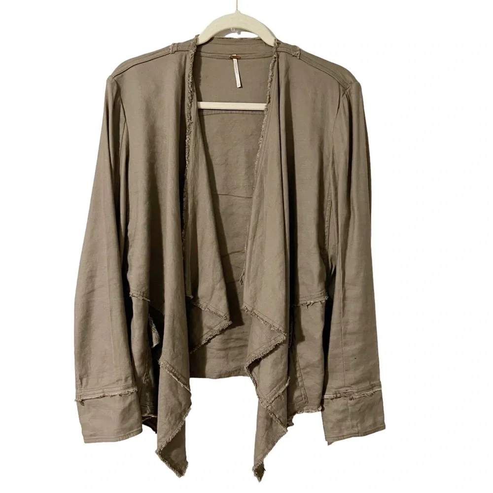Free‎ People Raw Hem Femme Linen Waterfall Jacket